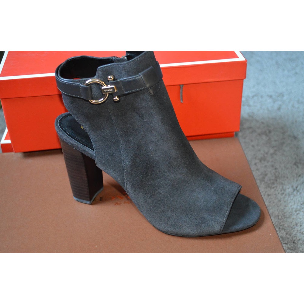 New Coach Lafayette Suede Ebony Black Shoes Heels 9 A00168 Open Toe Sandal